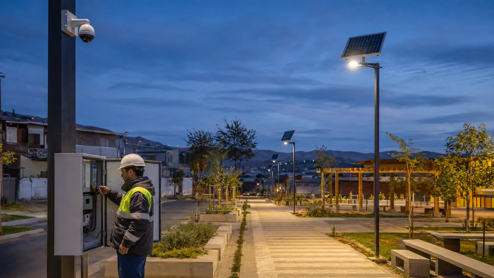 Iluminación solar y videovigilancia para espacios comunitarios
